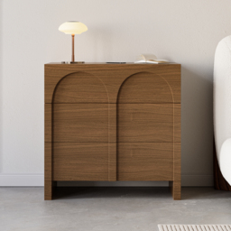Japandi Walnut Dresser Arch Chest of 3 Drawers Storage Cabinet - thumbnail 1