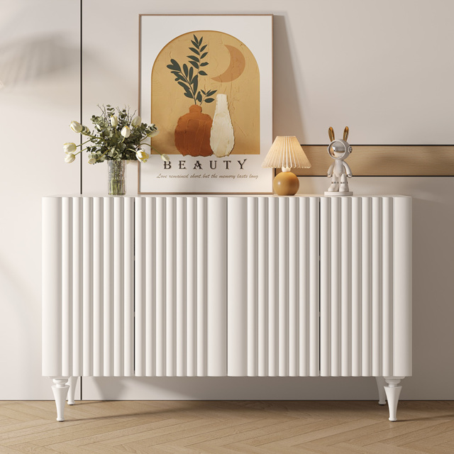 1500mm Modern White Sideboard Buffet with Doors Carved Credenza Adjustable Shelves