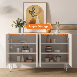 1500mm Modern White Sideboard Buffet with Doors Carved Credenza Adjustable Shelves - thumbnail 9