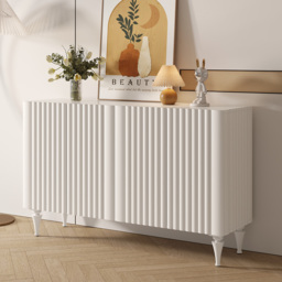 1500mm Modern White Sideboard Buffet with Doors Carved Credenza Adjustable Shelves - thumbnail 2