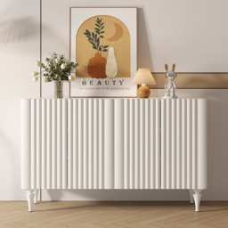 1500mm Modern White Sideboard Buffet with Doors Carved Credenza Adjustable Shelves - thumbnail 1