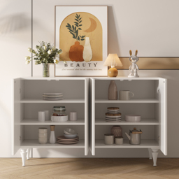 1500mm Modern White Sideboard Buffet with Doors Carved Credenza Adjustable Shelves - thumbnail 3