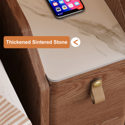 Modern Narrow Smart Bedside Table Cherry Bedside Table with Sensor Light & USB Port - thumbnail 6