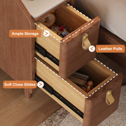 Modern Narrow Smart Bedside Table Cherry Bedside Table with Sensor Light & USB Port - thumbnail 7
