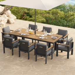 4-Pieces Acacia & Aluminum Outdoor Dining Chair Modern Yard & Patio Furniture in Gray Cushion & Pillow Included - thumbnail 4