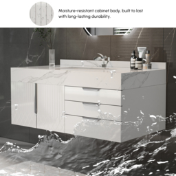 Aro 90 cm White Wall Mounted Bathroom Vanity Drawers Faux Marble Top - thumbnail 7