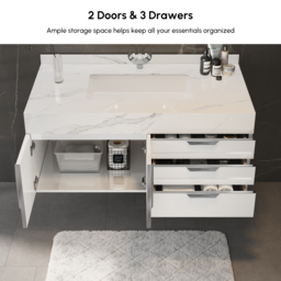 Aro 90 cm White Wall Mounted Bathroom Vanity Drawers Faux Marble Top - thumbnail 4