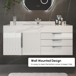 Aro 90 cm White Wall Mounted Bathroom Vanity Drawers Faux Marble Top - thumbnail 9