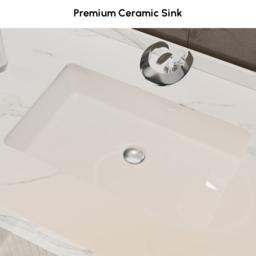 Aro 90 cm White Wall Mounted Bathroom Vanity Drawers Faux Marble Top - thumbnail 5