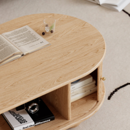 1200mm Tambour Door Solid Wood Coffee Table with Storage Oval Natural Living Room Table - thumbnail 7
