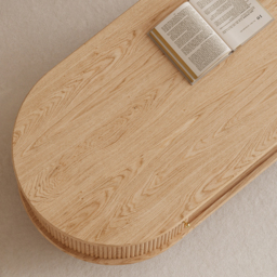 1200mm Tambour Door Solid Wood Coffee Table with Storage Oval Natural Living Room Table - thumbnail 6