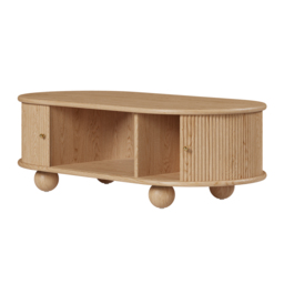 1200mm Tambour Door Solid Wood Coffee Table with Storage Oval Natural Living Room Table - thumbnail 9