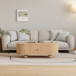 1200mm Tambour Door Solid Wood Coffee Table with Storage Oval Natural Living Room Table - thumbnail 4