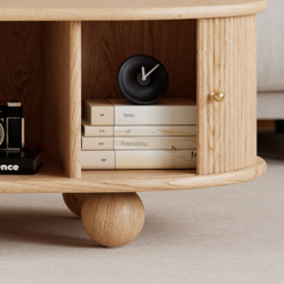 1200mm Tambour Door Solid Wood Coffee Table with Storage Oval Natural Living Room Table - thumbnail 8