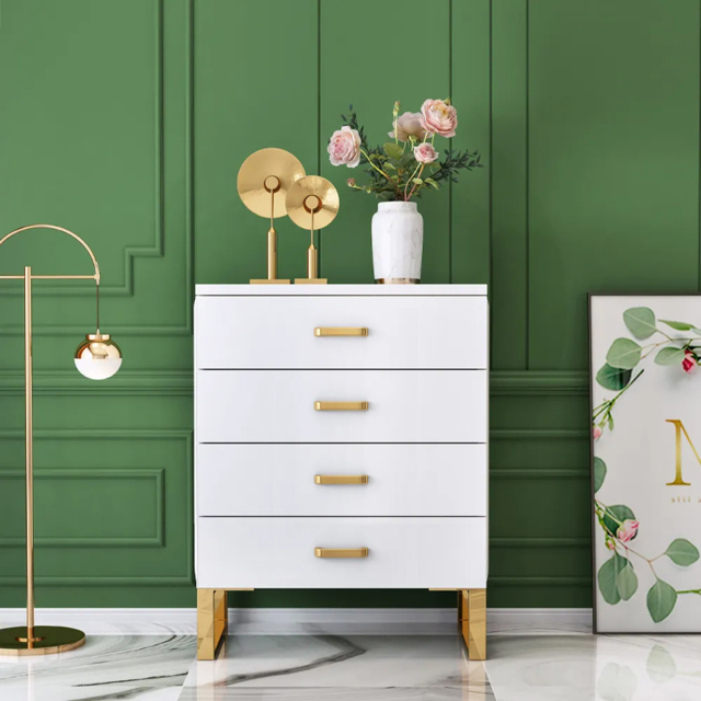 Modern White Chest with 4-Drawer Gold Legs in Large by Homary | uFurnish.com