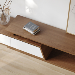 Up to 280 cm Extendable White & Walnut TV Stand Minimalist Floor Media Console with 3 Drawers - thumbnail 5