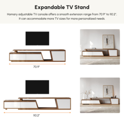 Up to 280 cm Extendable White & Walnut TV Stand Minimalist Floor Media Console with 3 Drawers - thumbnail 9