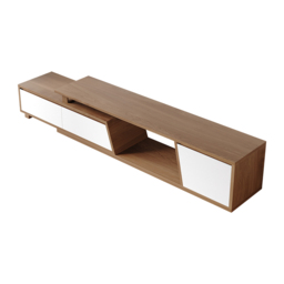 Up to 280 cm Extendable White & Walnut TV Stand Minimalist Floor Media Console with 3 Drawers - thumbnail 8