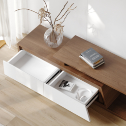 Up to 280 cm Extendable White & Walnut TV Stand Minimalist Floor Media Console with 3 Drawers - thumbnail 6