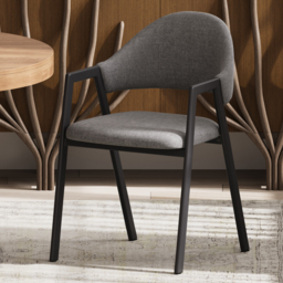 Set of 6 Linen Dining Chair Upholstered Curved Back Modern Grey Dining Room Chairs - thumbnail 2