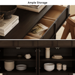 Panvyr Mid-Century 152cm Smoky Brown Wood Sideboard with Storage & Adjustable Shelves - thumbnail 7