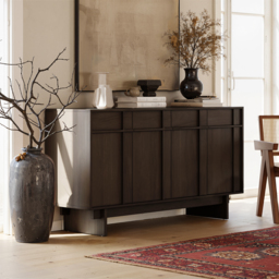 Panvyr Mid-Century 152cm Smoky Brown Wood Sideboard with Storage & Adjustable Shelves - thumbnail 1