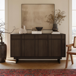 Panvyr Mid-Century 152cm Smoky Brown Wood Sideboard with Storage & Adjustable Shelves - thumbnail 2