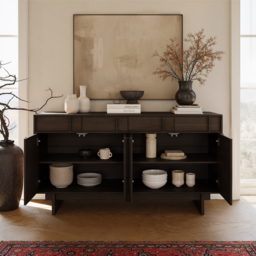 Panvyr Mid-Century 152cm Smoky Brown Wood Sideboard with Storage & Adjustable Shelves - thumbnail 3