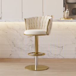 Sweave Off White Swivel Bar Stools Velvet Curved Back Adjustable Height Set of 4 - thumbnail 4