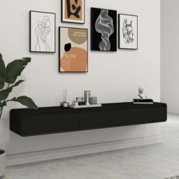 Mid Century Floating Wood TV Stand in Black with 3 Drawers for TVs Up to 2159mm - thumbnail 1