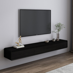 Mid Century Floating Wood TV Stand in Black with 3 Drawers for TVs Up to 2159mm - thumbnail 3