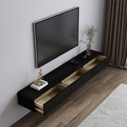 Mid Century Floating Wood TV Stand in Black with 3 Drawers for TVs Up to 2159mm - thumbnail 5