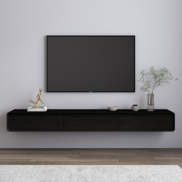 Mid Century Floating Wood TV Stand in Black with 3 Drawers for TVs Up to 2159mm - thumbnail 6