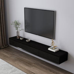Mid Century Floating Wood TV Stand in Black with 3 Drawers for TVs Up to 2159mm - thumbnail 7