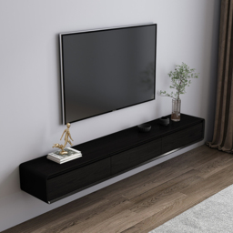 Mid Century Floating Wood TV Stand in Black with 3 Drawers for TVs Up to 2159mm - thumbnail 4