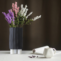 Black & White Cylinder Resin Flower Vase with Vertical Stripes Abstract Geometric Decor - thumbnail 4