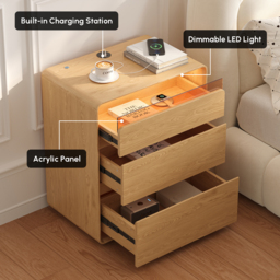 600mm Wooden 3-Drawer Smart Nightstand With LED Lighting & Sensor Charging Set of 2 - thumbnail 7