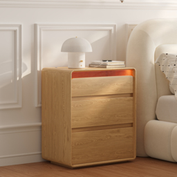 600mm Wooden 3-Drawer Smart Nightstand With LED Lighting & Sensor Charging Set of 2 - thumbnail 2