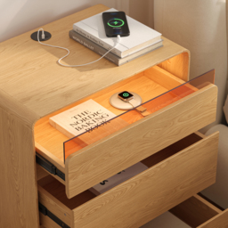 600mm Wooden 3-Drawer Smart Nightstand With LED Lighting & Sensor Charging Set of 2 - thumbnail 9