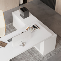 Modern White Large L-Shape Executive Desk with Drawers & Cabinet Left Hand Office Furniture (1800mm) - thumbnail 8