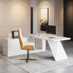 Modern White Large L-Shape Executive Desk with Drawers & Cabinet Left Hand Office Furniture (1800mm) - thumbnail 2