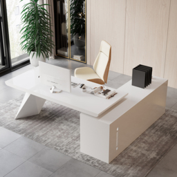 Modern White Large L-Shape Executive Desk with Drawers & Cabinet Left Hand Office Furniture (180 cm)
