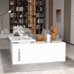 Modern White Large L-Shape Executive Desk with Drawers & Cabinet Left Hand Office Furniture (1800mm) - thumbnail 4