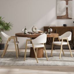 Set of 4 Boucle Dining Chair Upholstered Curved Back Modern Dining Room Chairs - thumbnail 4
