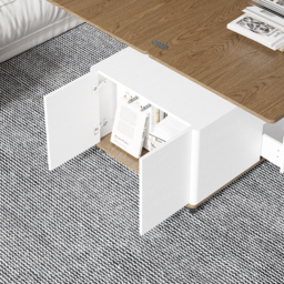 Lift Top Coffee Table Multifunctional Walnut and White Table with Drawers and Shelves - thumbnail 6