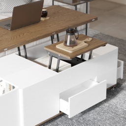 Lift Top Coffee Table Multifunctional Walnut and White Table with Drawers and Shelves - thumbnail 5