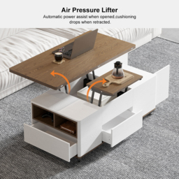 Lift Top Coffee Table Multifunctional Walnut and White Table with Drawers and Shelves - thumbnail 7