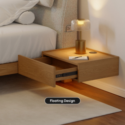 Queen Size Bedroom Set Wood Bed Frame with Floating Smart Nightstands with Light & Pillow Headboard - thumbnail 9