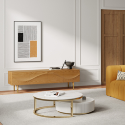 Lake Mid Century TV Stand with Wavy Design Natural Storage Drawers for TVs Up to 1905mm - thumbnail 3