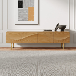 Lake Mid Century TV Stand with Wavy Design Natural Storage Drawers for TVs Up to 1905mm - thumbnail 2